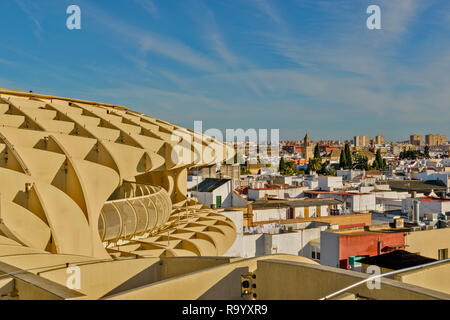 METROPOL PARASOL LA ENCARNACION SQUARE SEVILLE SPAIN EARLY MORNING CITY VIEW FROM A WALKWAY ON THE TOP OF THE STRUCTURE Stock Photo