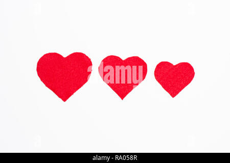 Heartfelt hearts made of felt top view Stock Photo