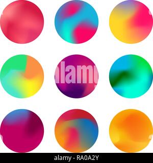 Round gradient set. Rounded holographic gradient sphere button Stock Vector