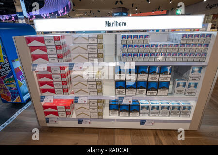 Cigarettes for sale at Duty Free shop Stock Photo