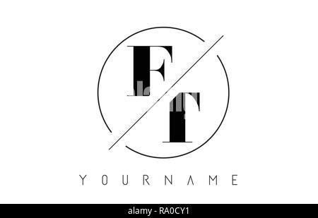 FT Letter Logo with Cutted and Intersected Design and Round Frame Vector Illustration Stock Vector