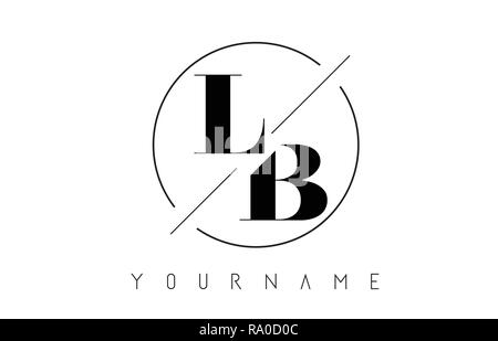 LB Letter Logo with Cutted and Intersected Design and Round Frame Vector Illustration Stock Vector