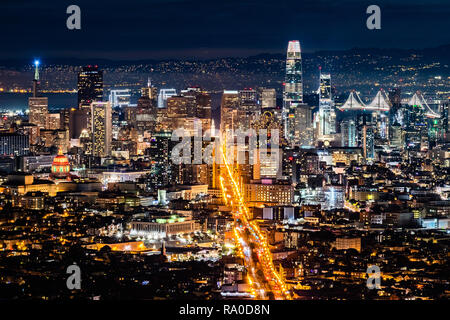 Night view of the Financial District, San Francisco, California Stock Photo