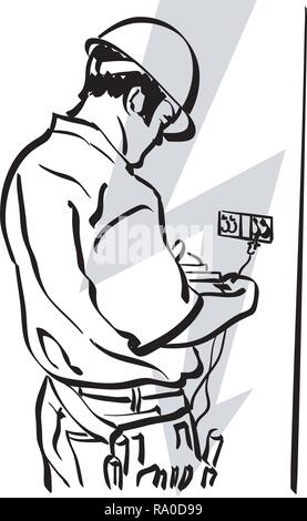 Illustration of an electrician at work Stock Vector