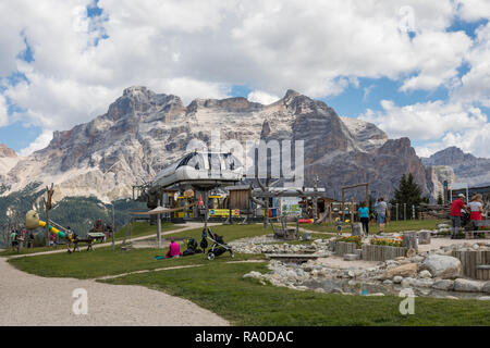 The Piz Sorega Park and Alta Badia ski area in the summer with the Dolomites mountains in the background, Italy Stock Photo