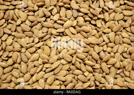 Lots of peeled almonds lay on the counter in the market texture Stock Photo