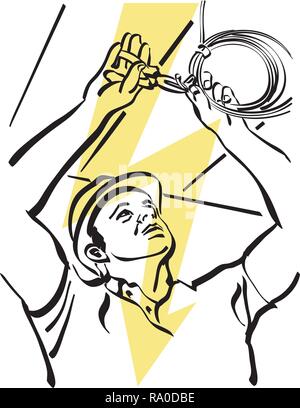 Illustration of an electrician at work Stock Vector