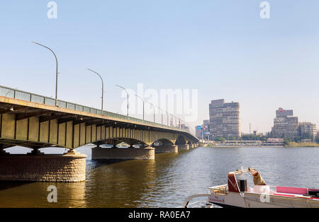 Cairo University Bridge spanning the River Nile in Giza, Cairo, Egypt, looking towards the east bank, cloudless blue sky on a sunny day Stock Photo