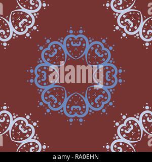 Mandala of heart shapes with dots seamless tiled pattern Stock Vector