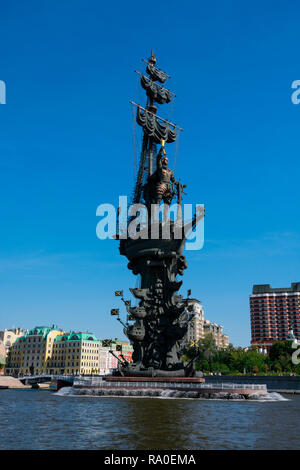Moscow, Russia. August 26, 2018. Peter the Great Statue is a 98-metre-high monument, located at the western confluence of the Moskva River Stock Photo