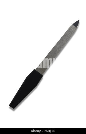 Nail file with black grip isolated on white background. Small beauty tool close up Stock Photo