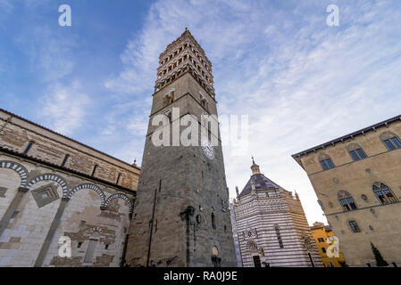 Beautiful view of the bell tower of the Cathedral of San Zeno in Pistoia, Tuscany, Italy Stock Photo