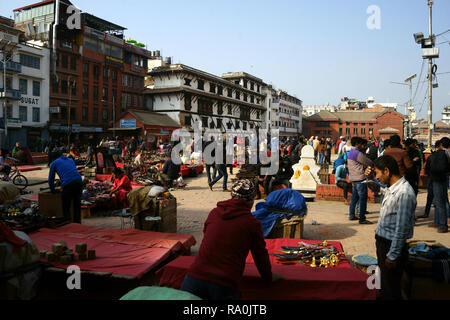 Souvenir market for tourists on Durbar square or Basantipur square, in front of the old Royal Palace, Kathmandu, Nepal Stock Photo