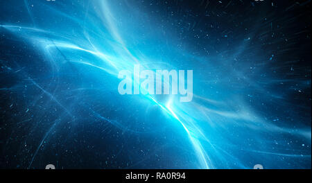 Blue glowing interstellar plasma field in deep space, computer generated abstract background, 3D rendering Stock Photo