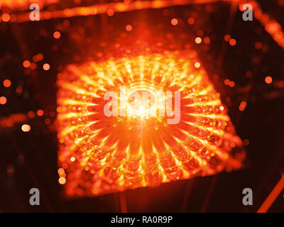 Fiery glowing quantum processor in space, computer generated abstract background, 3D rendering Stock Photo