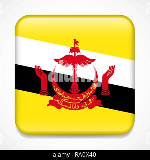 Flag of Brunei. Square glossy badge Stock Vector