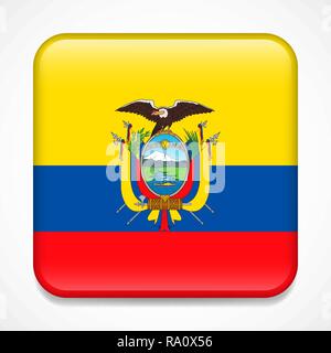 Flag of Ecuador. Square glossy badge Stock Vector