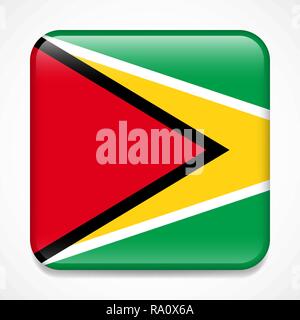 Flag of Guyana. Square glossy badge Stock Vector