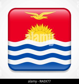 Flag of Kiribati. Square glossy badge Stock Vector