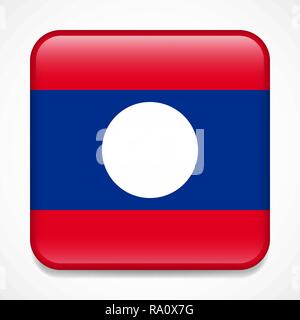Flag of Laos. Square glossy badge Stock Vector