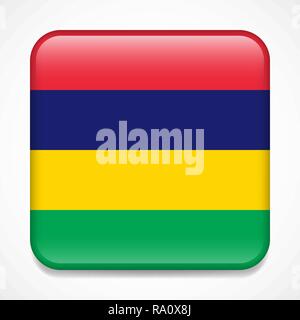 Flag of Mauritius. Square glossy badge Stock Vector