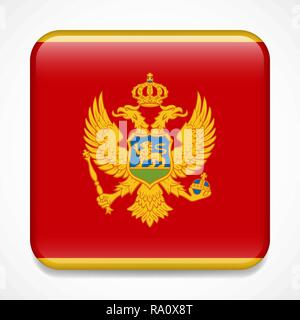 Flag of Montenegro. Square glossy badge Stock Vector