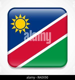 Flag of Namibia. Square glossy badge Stock Vector