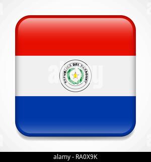 Flag of Paraguay. Square glossy badge Stock Vector