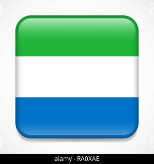 Flag of Sierra Leone. Square glossy badge Stock Vector