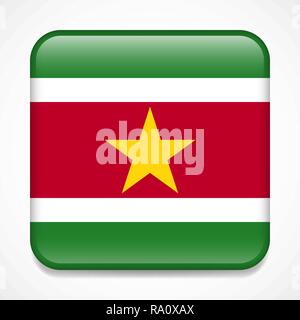 Flag of Suriname. Square glossy badge Stock Vector