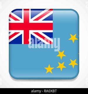 Flag of Tuvalu. Square glossy badge Stock Vector