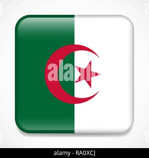 Flag of Algeria. Square glossy badge Stock Vector