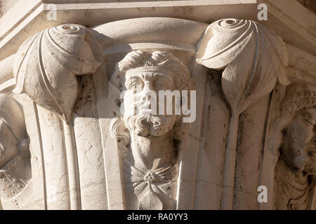 Stone carving, Doges Palace, St. Mark's square, Venice, Italy. Stock Photo