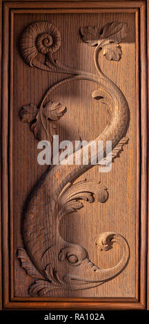 Door panel detail on front door of Burano house, Venice, Italy. Stock Photo