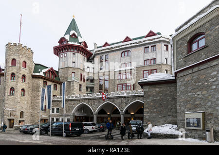 One of St.Moritz's top luxury hotels is the Badrutts Palace Hotel in Via Serles, St. Moritz in Switzerland Stock Photo