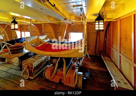 Portsmouth Hampshire HMS Victory gun deck and two cannon and crew living quarters Stock Photo