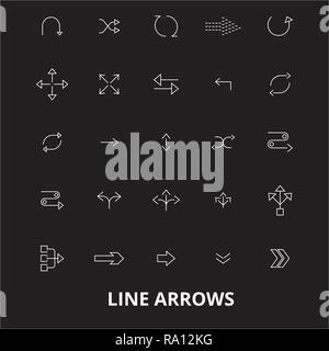 Arrows line editable line icons vector set on black background. Arrows line white outline illustrations, signs, symbols Stock Vector