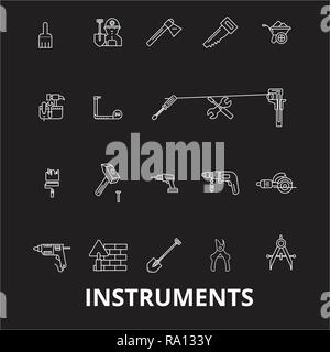 Instruments editable line icons vector set on black background. Instruments white outline illustrations, signs, symbols Stock Vector