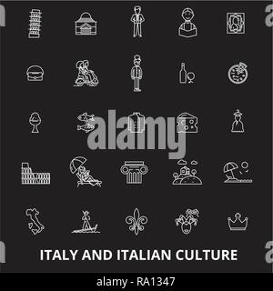 Italian Culture, Italy outline icons set - Black symbol on white ...