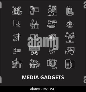 Media gadgets 2 editable line icons vector set on black background ...