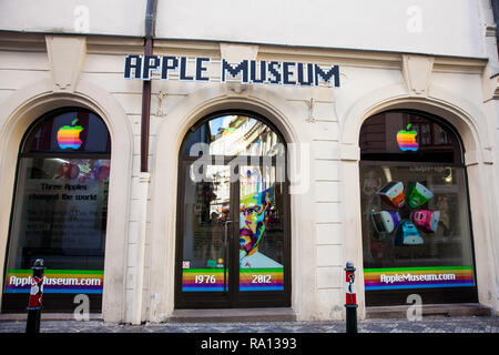 PRAGUE, CZECH REPUBLIC - APRIL, 2018: Facade of the Apple Museum at the Old Twon in Prague Stock Photo