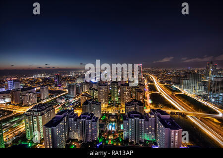 Istanbul, Atasehir, Turkey - December 26, 2018;  Istanbul Atasehir perfect night long exposure. Istanbul is the financial center of Atasehir , Istanbu Stock Photo