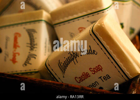 Hand-made castile soap is gathered in a basket on Jan. 9, 2011 at the Antique Mall of Meridian in Meridian, Mississippi. Stock Photo