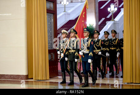 Peking, China. 10th Dec, 2018. The Guard of Honour is waiting for the reception of the German Federal President at the Military Honours. On the occasion of a six-day trip to China, Federal President Steinmeier pays a state visit to Beijing. Credit: Britta Pedersen/dpa-Zentralbild/ZB/dpa/Alamy Live News Stock Photo