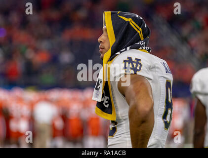 Arlington, Texas, USA. 29th Dec, 2018. December 29, 2018 - Arlington, Texas, U.S. - Notre Dame Fighting Irish tight end Alize Mack (86) is dejected in the College Football Playoff Semifinal at the Goodyear Cotton Bowl Classic between the Notre Dame Fighting Irish and the Clemson Tigers at AT&T Stadium, Arlington, Texas. Clemson won 30-3 to advance to the National Championship game. Credit: Adam Lacy/ZUMA Wire/Alamy Live News Stock Photo