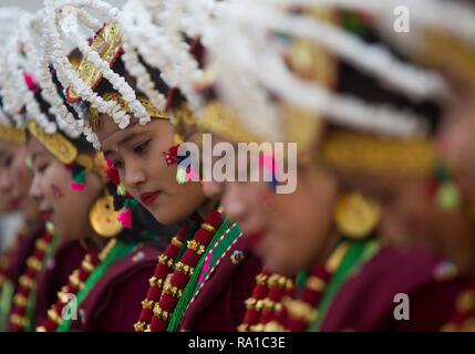 Kathmandu, Nepal. 30th Dec, 2018. Girls from Gurung community dressed in traditional attire take part in a parade to celebrate Tamu Lhosar festival in Kathmandu, Nepal, Nepal on Dec. 30, 2018. Credit: Sulav Shrestha/Xinhua/Alamy Live News Stock Photo