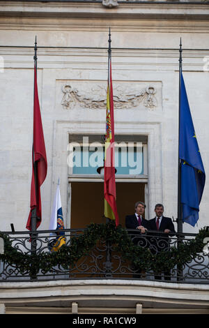 Madrid, Spain. 30th December 2018. ANGEL GARRIDO(left), The President of the Community of Madrid and FERNANDO CLAVIJO, The President of the Community of the Canary Islands. The president of the Community of Madrid, Ángel Garrido, has met with his Canarian counterpart, Fernando Clavijo, to review the latest preparations for the New Year bells, which tomorrow will offer the clock of Puerta del Sol and this year will sound also in the Canary spindle on Dec 30, 2018 in Madrid, Spain Credit: Jesús Hellin/Alamy Live News Stock Photo