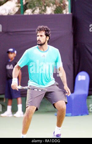 Pune, India. 30th December 2018. Saketh Myneni of India in action in the final round of qualifying singles competition at Tata Open Maharashtra ATP Tennis tournament in Pune, India. Credit: Karunesh Johri/Alamy Live News Stock Photo