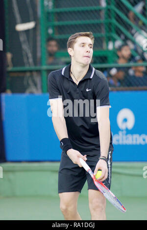 Pune, India. 30th December 2018. Egor Gerasimov of Belarus in action in the final round of qualifying singles competition at Tata Open Maharashtra ATP Tennis tournament in Pune, India. Credit: Karunesh Johri/Alamy Live News Stock Photo