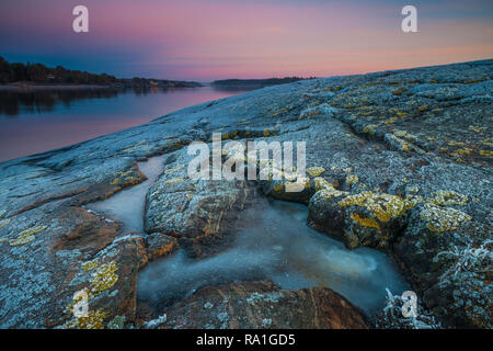 Beautiful winter evening by the Oslofjord, at Oven in Råde kommune, Østfold, Norway. Stock Photo